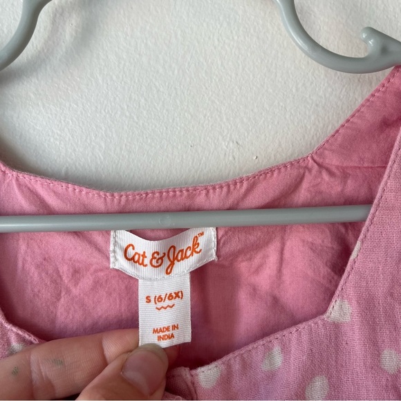 🌼 5/$25 Cat & Jack Girls Pink Polka Dot Button Down Top Flutter Sleeve 6/6X - Picture 5 of 10